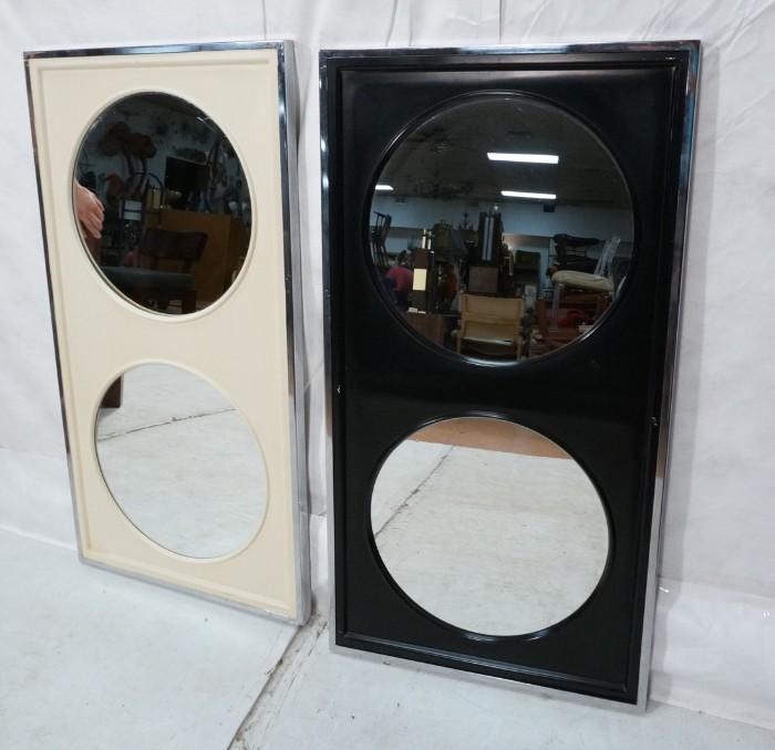 Lot 701  -  Pr Molded Plastic Panels with Two Inset Round Mirrors. 1) Black. 2) White-- Dimensions:  H: 42 inches: W: 22 inches --- 