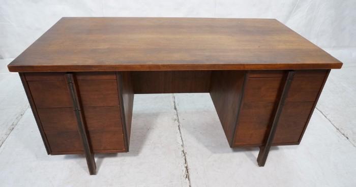 Lot 703  -  Art Deco Vintage Desk. American Modern Walnut Kneehole Desk. Ebonized Accents or corners & handles. -- Dimensions:  H: 30 inches: W: 60 inches: D: 30 inches --- 