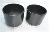 Lot 713  -  Pr Black Glazed Ceramic Planters. Architectural Pottery style. -- Dimensions:  H: 14.5 inches: W: 16.25 inches --- 