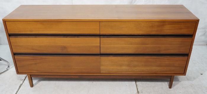 Lot 714  -  Teak Danish Modern 6 Drawer Dresser Chest. Rosewood Accent. Square tapered kegs. Not marked-- Dimensions:  H: 30.25 inches: D: 17 inches: L: 66 inches --- 