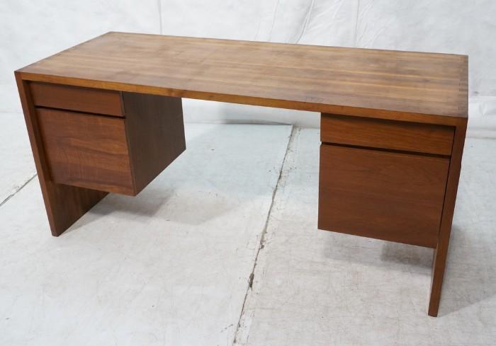 Lot 718  -  American Modern Desk. Simple design. Parquet striped top with mortised joined ends. -- Dimensions:  H: 28 inches: W: 60 inches: D: 24 inches --- 