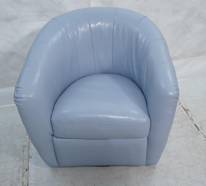 Lot 726  -  Light Blue Leather Swivel Lounge Chair. Barrel Back.-- Dimensions:  H: 32 inches: W: 33 inches: D: 29 inches --- 