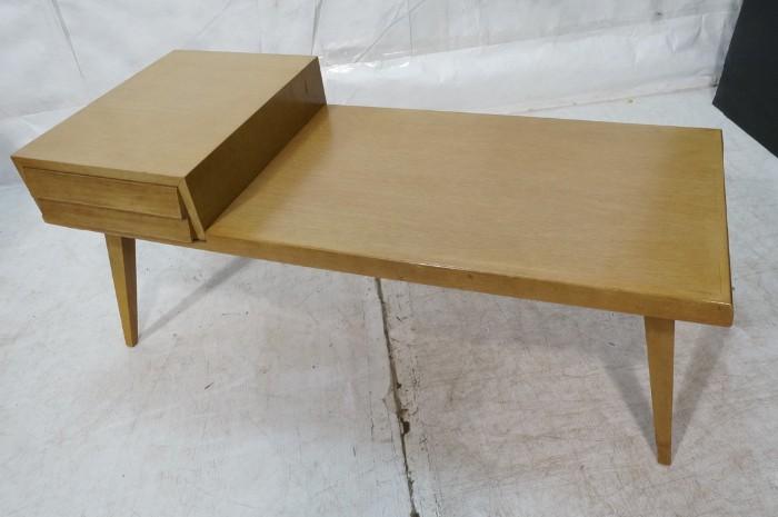 Lot 732  -  Modern Coffee Table with Raised Compartment with 1 louver front drawer. Blond Mahogany. Tapered square legs. -- Dimensions:  H: 18.75 inches: W: 45 inches: D: 19 inches --- 