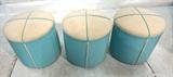 Lot 748  -  3pc Decorator Ottoman Stools. Upholstered over wood frames. Beige & Light Blue Fabric.-- Dimensions:  H: 16 inches: W: 16 inches --- 