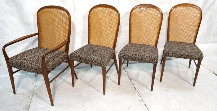 Lot 752  -  Set 4 PAUL McCOBB Dining Chairs. Caned Back. One Arm Chair with 3 Side Chairs. Tapered Legs. Not marked-- Dimensions:  H: 37 inches: W: 23 inches: D: 26 inches --- 