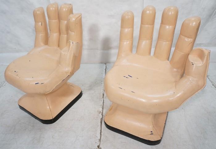 Lot 761  -  Pr Plastic Hand Chairs. Pink Paint Finish. -- Dimensions:  H: 35 inches: W: 30 inches: D: 23 inches --- 