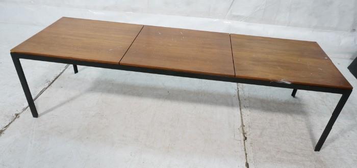 Lot 762  -  KNOLL International Coffee Table Bench. 3 Section Walnut Top on Black Steel Frame. Label-- Dimensions:  H: 15.5 inches: D: 20 inches: L: 60 inches --- 