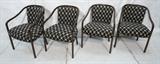 Lot 766  -  4pc Side Dining Arm Chairs. Curved Wood Frames with upholstered seat and backs. Black fabric with heads.-- Dimensions:  H: 32 inches: W: 24 inches: D: 24 inches --- 
