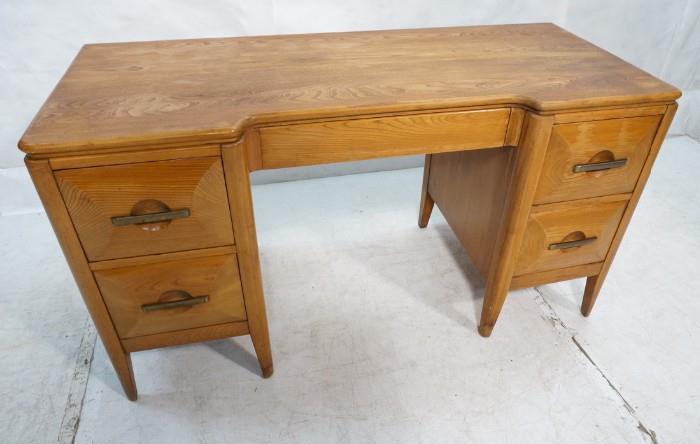 Lot 774  -  WIDDICOMB American Modern Wood Desk.  Four shaped stylish drawers with brass handles.  Marked. -- Dimensions:  H: 26 inches: W: 48 inches: D: 21 inches --- 