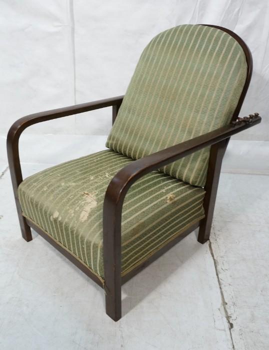 Lot 788  -  JOSEF HOFFMAN style Wood Morris Chair. Striped green upholstery. -- Dimensions:  H: 36 inches: W: 26.25 inches: D: 37 inches --- 