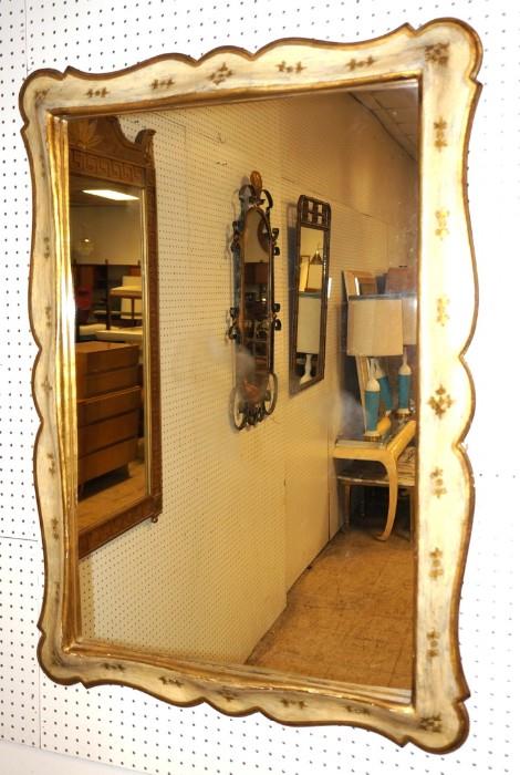 Lot 804  -  Decorator Floral Paint Decorated Wall Mirror. Scalloped edge. -- Dimensions:  H: 47 inches: W: 34 inches --- 