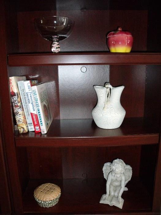Objects on book shelf