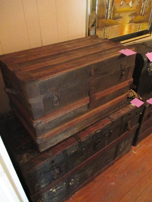 We have three great antique old trunks with great patina 
