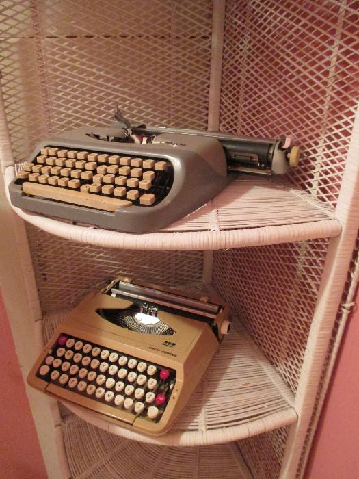 Vintage Portable Typewriters, Royalite in gray and Smith Corona in Beige