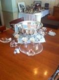 Silver plate punch set, Steuben & Baccarat glassware. 