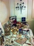 Assortment of silver plate items.