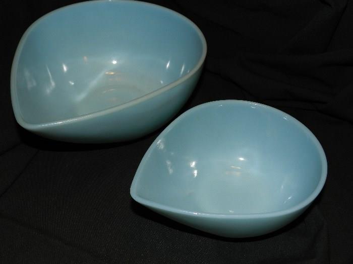 midcentury fireking teardrop bowls delphite blue