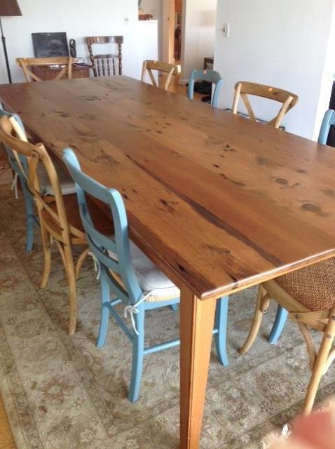 Reclaimed pine table - - exquisite!  blue chairs & area rug are not included in sale.