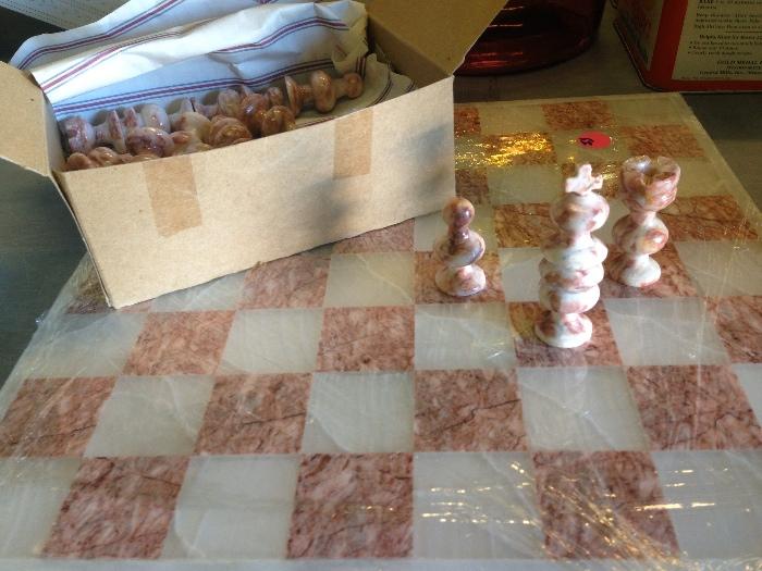 Marble Chess Board with Chess Pieces 