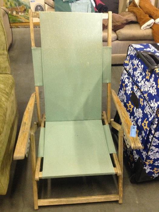 Pale Green and Wooden Lounge Chair