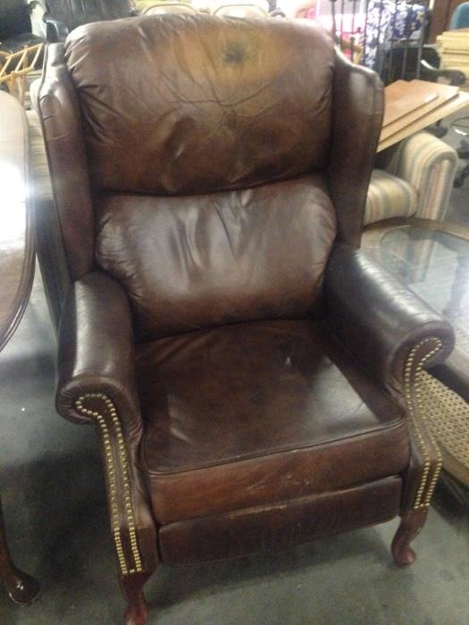 Brown Leather Chair with Decorative Studs