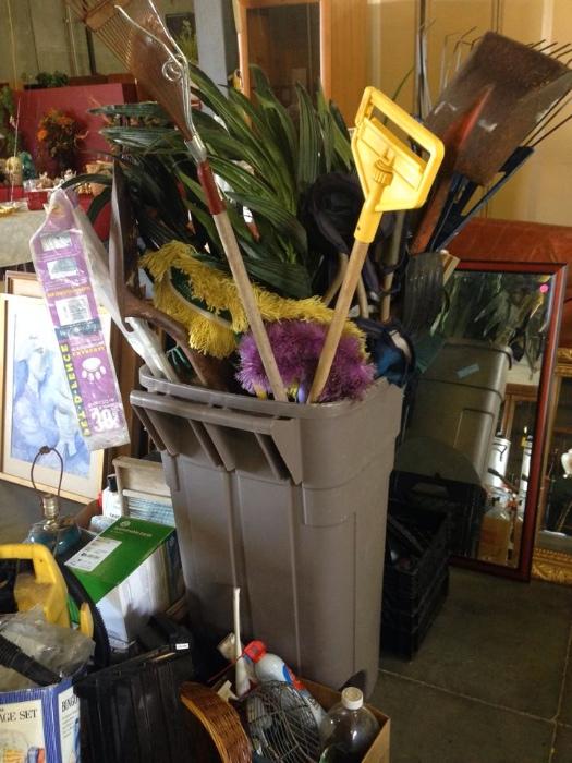 Garbage Can full of goodies...Mops, Shovels, Rakes and more! 
