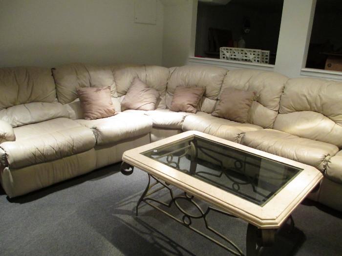 LEATHER SECTIONAL SOFA AND COFFEE TABLE