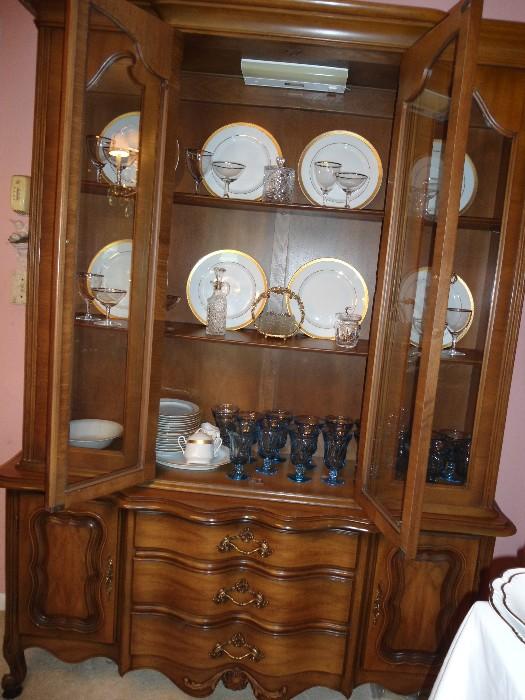 Formal Dining Room Huctch... Gold Rim China, Crystal, Fostoria Glassware/Accessories....