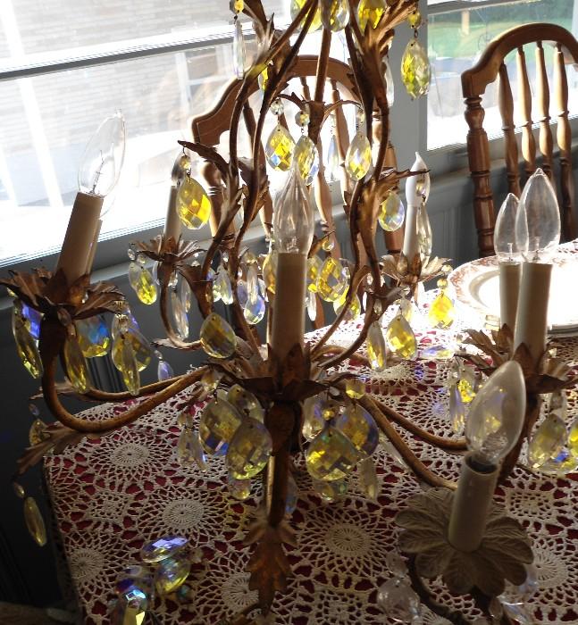 Beautiful Hanging Large Chandelier  with multi colored  hanging  crystals.. Elegant for any Room....
