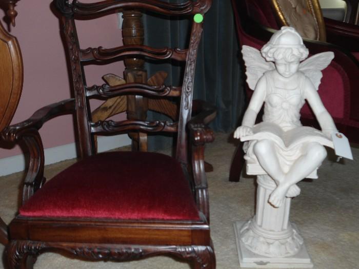 Small Child's Chair .....White little Cherub Statue..