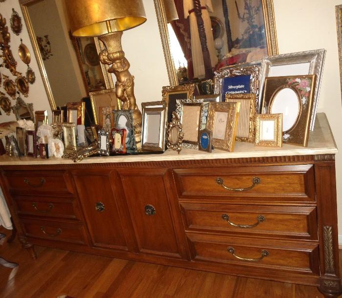 Vintage Italian Dresser w/extra hidden storage, matching bed and end tables...Lots and lots of frames, lamps, etc.