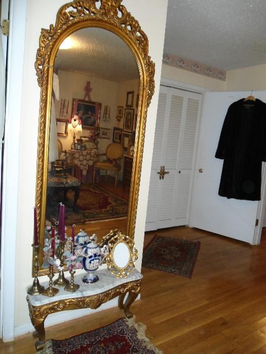 Vintage Pier Gold Mirror with Marble Base...Simply Elegant and located in the Master Suite...