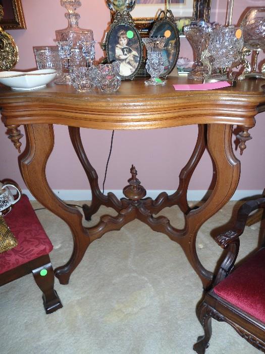 Elegant Antique Victorian table...loaded with antique, vintage accessories..