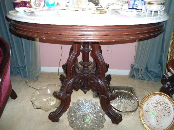 Beautiful Antique Marble Top Table in the Living room