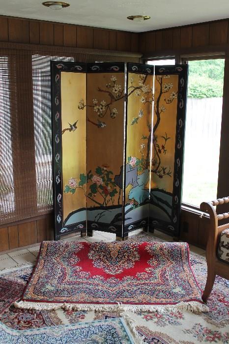 Hand painted four fold oriental screen