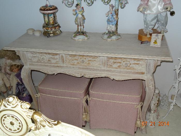 Table/desk with porcelain figural candelabra