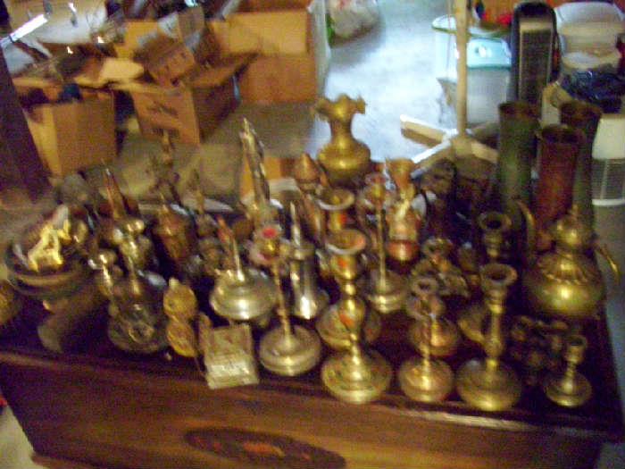 Vintage Brass Candleholders, Brass Vases, Teapots, Boxes