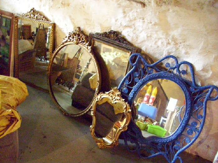 Vintage Gold Gilt Mirrors, Old Wicker Mirror