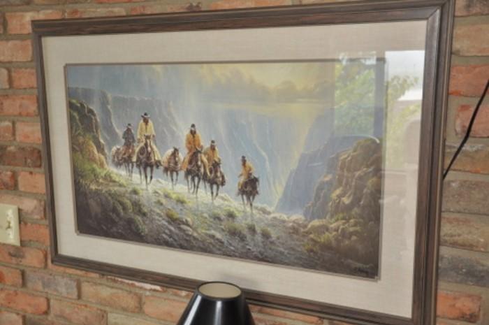 228  Authenticated print Western cowboy scene by G Harvey 33/43 x 18.5/27