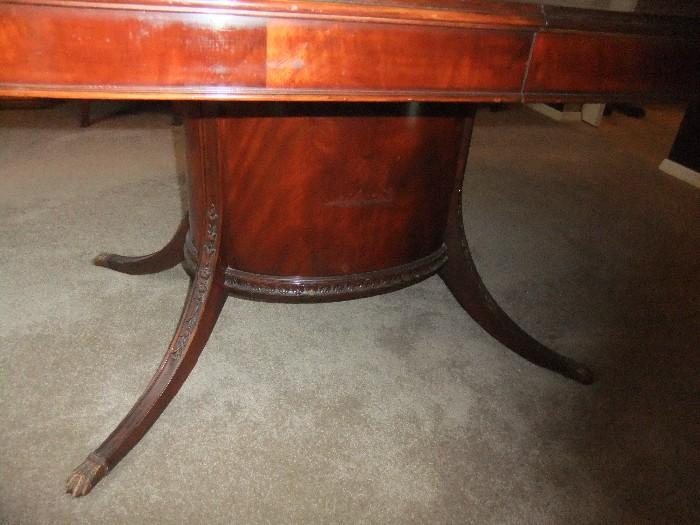 Detail of Dining Table, Center Pedestal, carvings & Claw Brass Feet