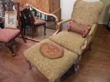 French style chair with hassock, large gold framed wall mirror