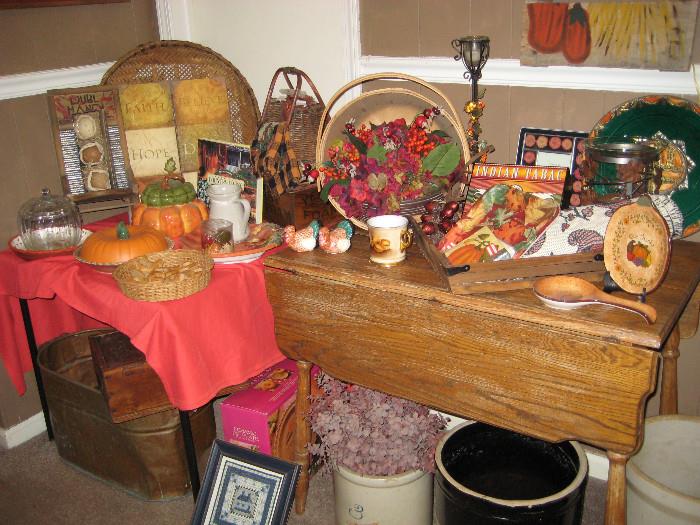 Fall Decor mixed with vintage  pieces.  Crocks and Copper Boiler