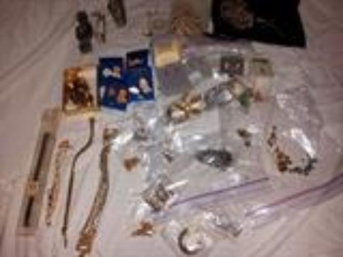 Costume jewelry, speigal watch bands, 40+ sets of pierced earrings