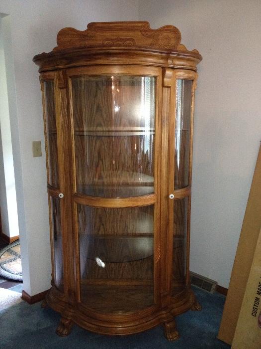 Gorgeous, triple bowed Oak Curio Cabinet.  39" wide, 72" Tall with light!  So Beautiful!