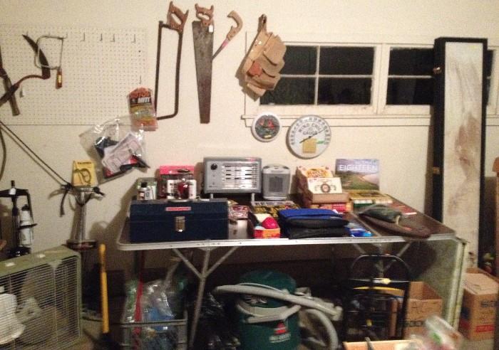 Misc: Fan, Saws, Hand tools, Vacuum, Heater, Room divider