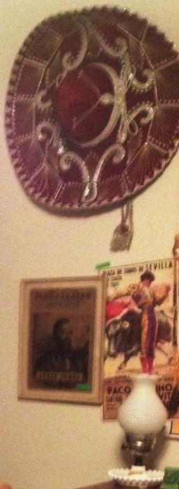 Vintage Sombrero, Milk Glass Lamp, Matador Posters, Billy The Kid Poster