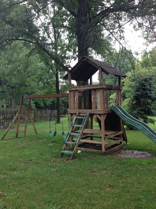Play Set for Outdoors - Swing, Ladder, Slide, Climbing Wall