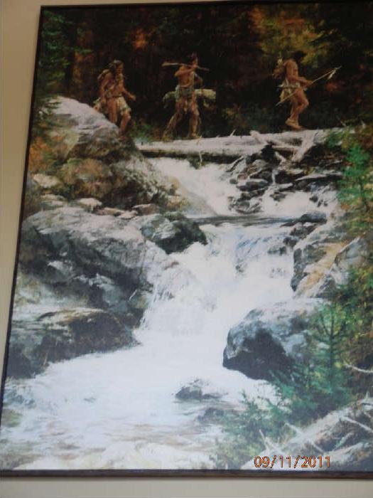 Howard Terpning  Three Indians crossing over water fall