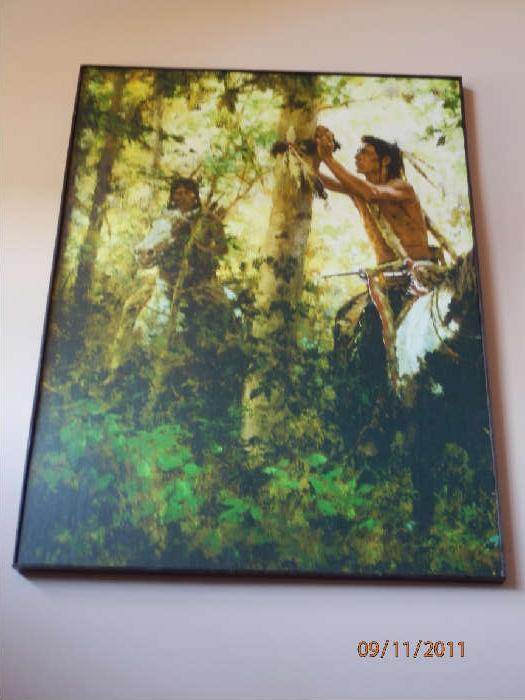 Howard Terpning ,Offerings to Sun, 8 ft x 6 ft braves in birch trees