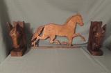 Horse Bookends & Wood Wall Hanging